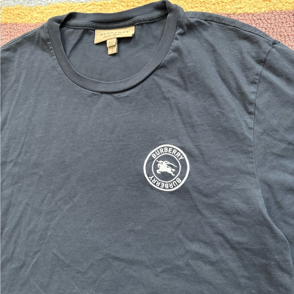 Burberry Embroidered Black Short Sleeve Tee with Iconic Logo